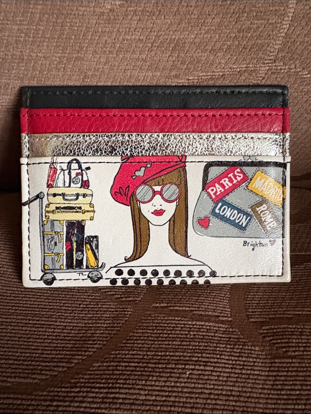 Brighton Travel-Themed Card Case in Red, Black, White